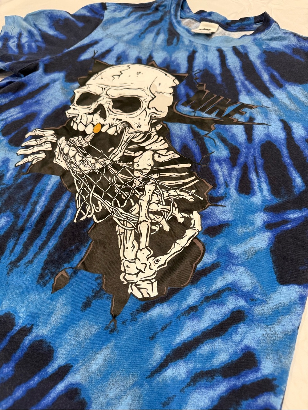 Nike Blue Tie-Dye Short Sleeve Tee with Skull Graphic